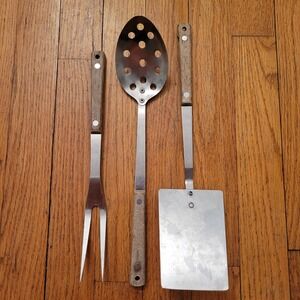 Vintage Stainless Steel Japan Wood Handle Kitchen Utensil Set Spatula Fork Spoon